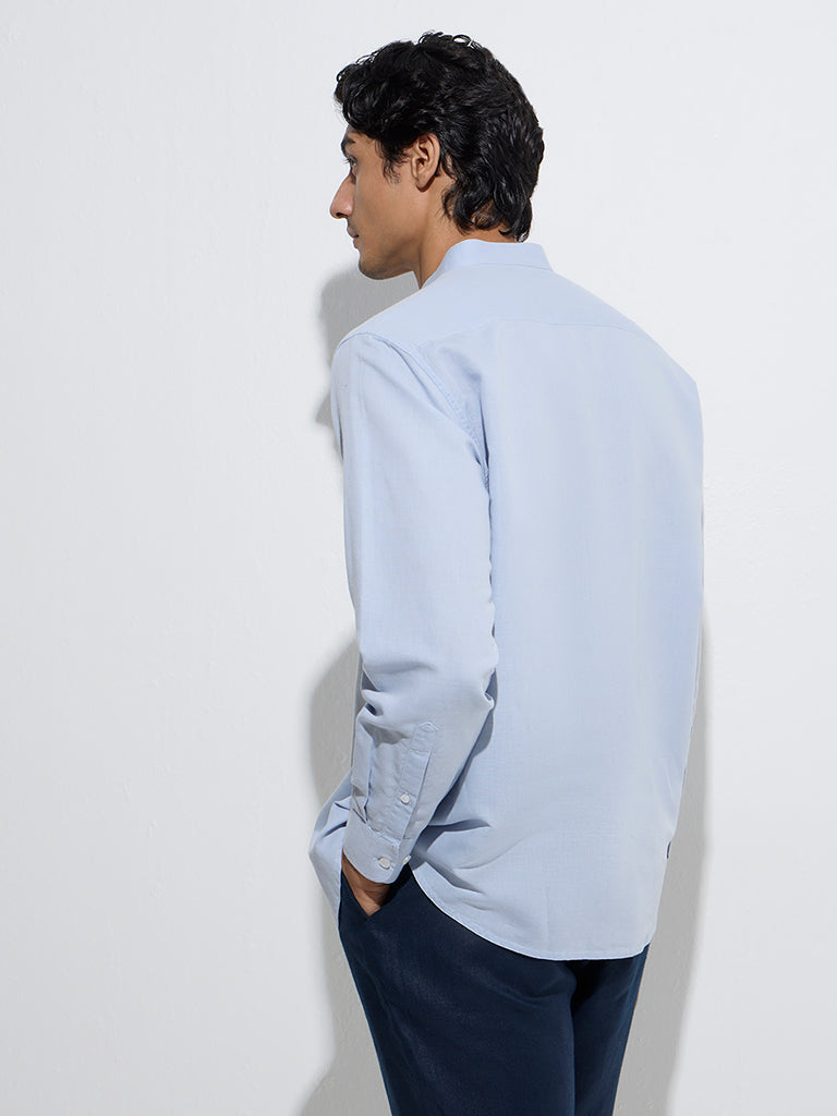 Westside Ascot Men's Light Blue Relaxed-Fit Linen-Blend Shirt for Casual Wear Back View