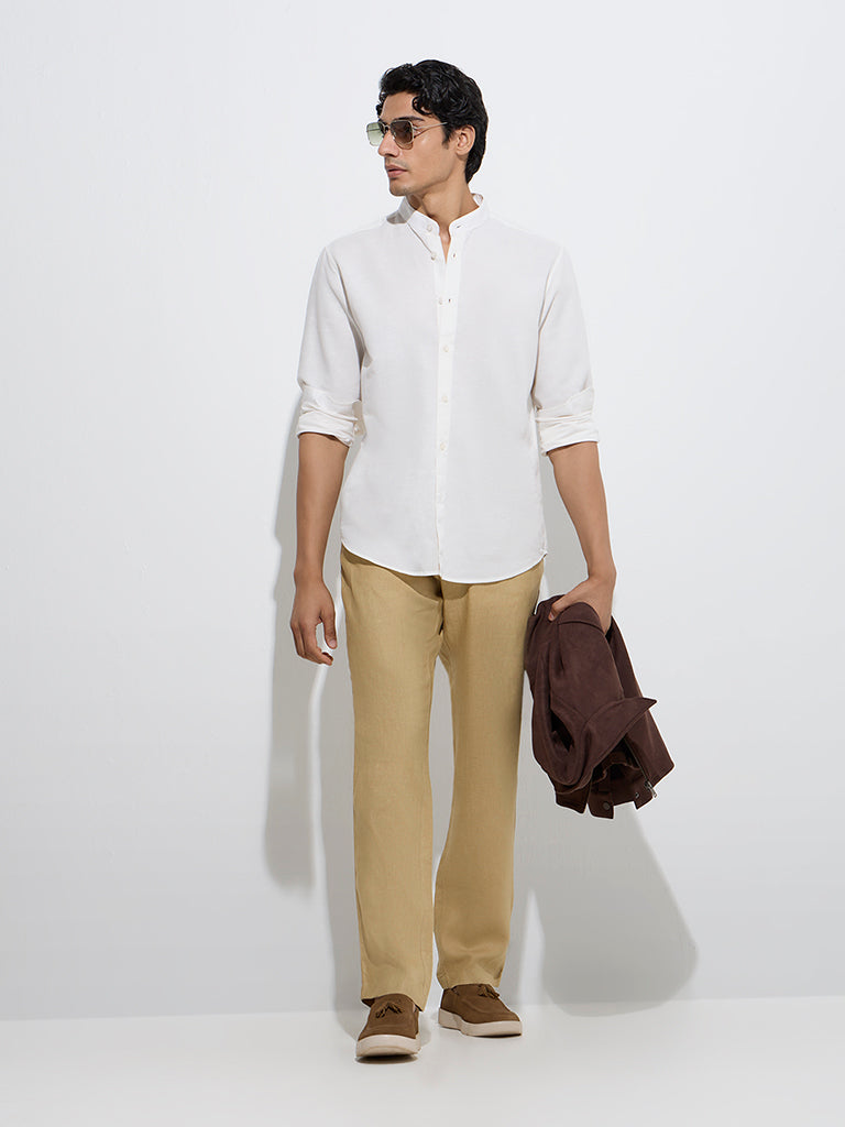 Westside Ascot Men's White Relaxed-Fit Linen-Blend Shirt for Casual Wear Full Model View