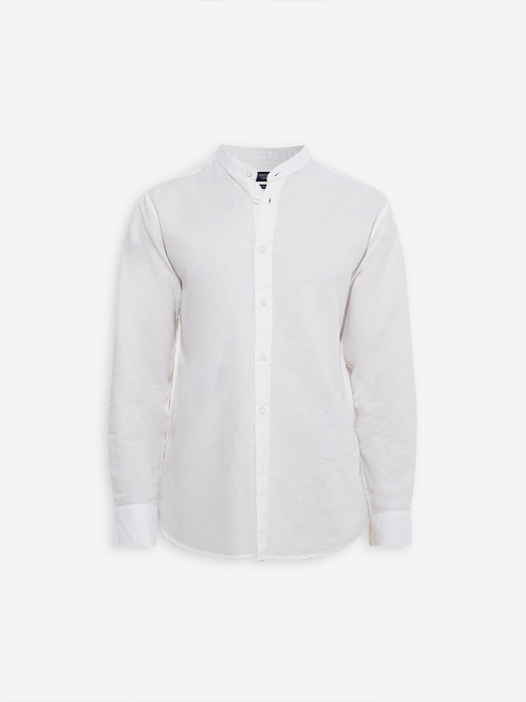 Westside Ascot Men's White Relaxed-Fit Linen-Blend Shirt for Casual Wear Flatly View