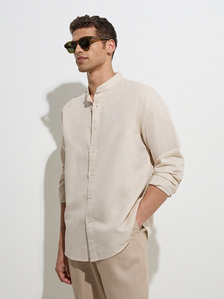 Ascot Beige Relaxed-Fit Linen-Blend Shirt