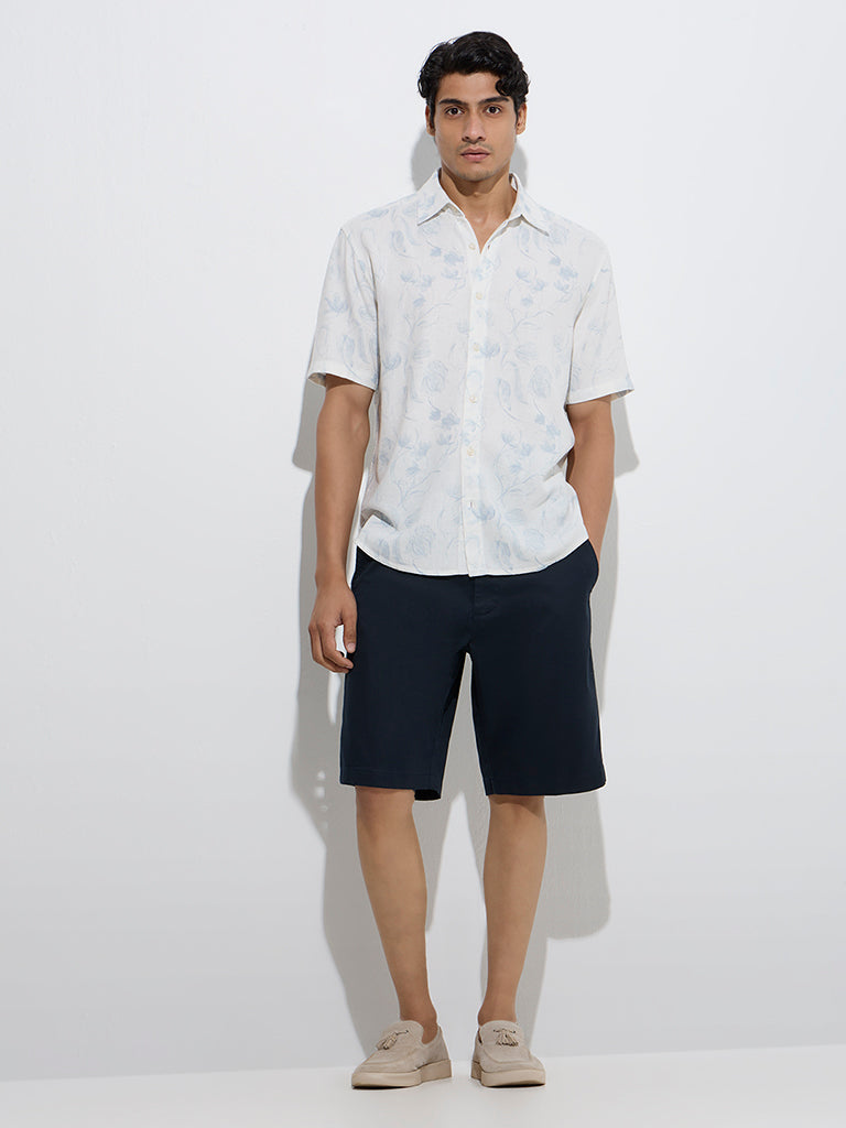 Westside Ascot Men's Off-White Floral Pattern Relaxed-Fit Shirt for Casual Wear Full Model View