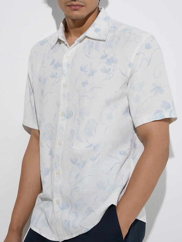 Westside Ascot Men's Off-White Floral Pattern Relaxed-Fit Shirt for Casual Wear Zoom View