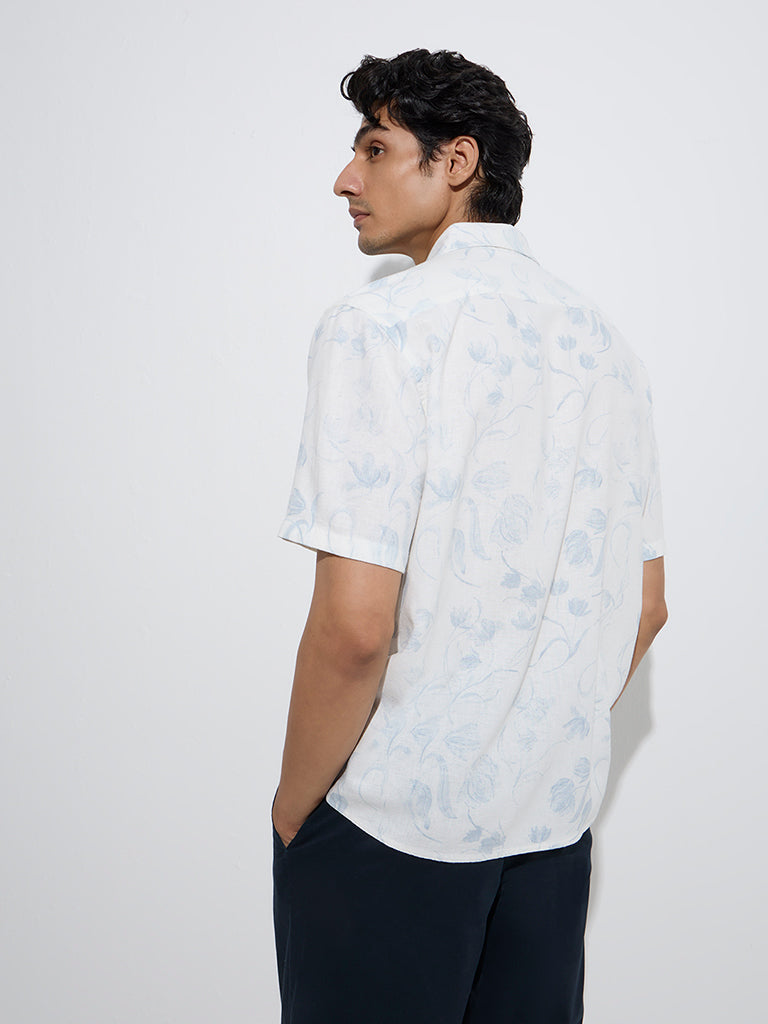 Westside Ascot Men's Off-White Floral Pattern Relaxed-Fit Shirt for Casual Wear Back View