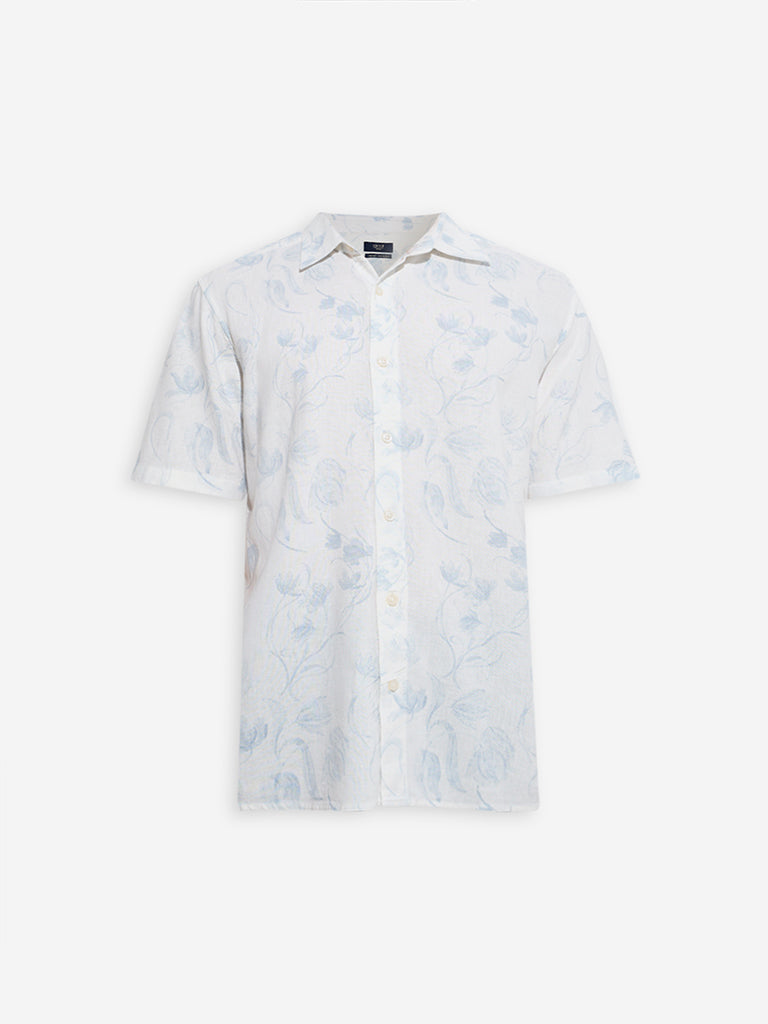 Westside Ascot Men's Off-White Floral Pattern Relaxed-Fit Shirt for Casual Wear Flatly View
