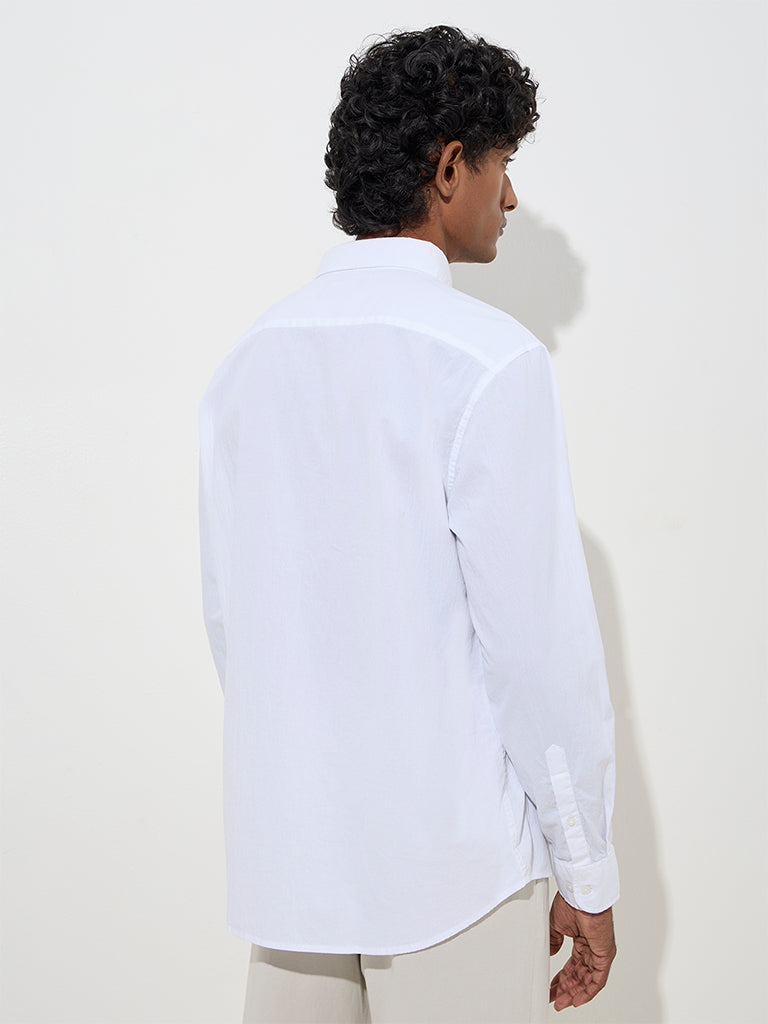 westisde Ascot Men's White Self-Textured Relaxed-Fit Cotton-Blend Shirt for Casual Wear Back View