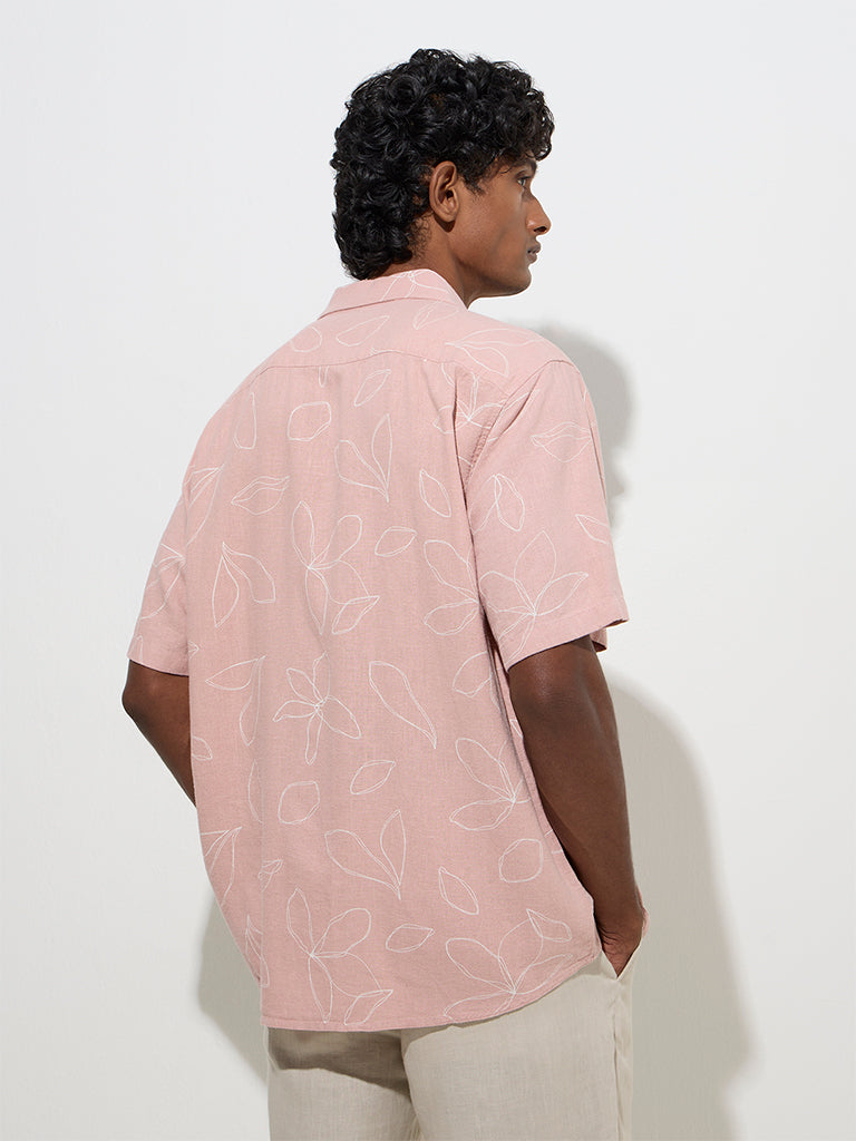 westisde Ascot Men's Dusty Pink Floral Relaxed-Fit Shirt for Casual Wear Back View