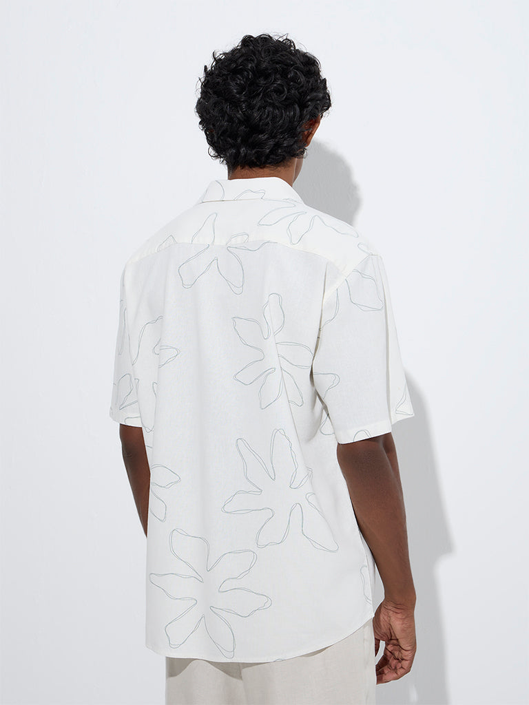 westisde Ascot Men's Off-White Printed Relaxed-Fit Cotton Shirt for Casual Wear Back View