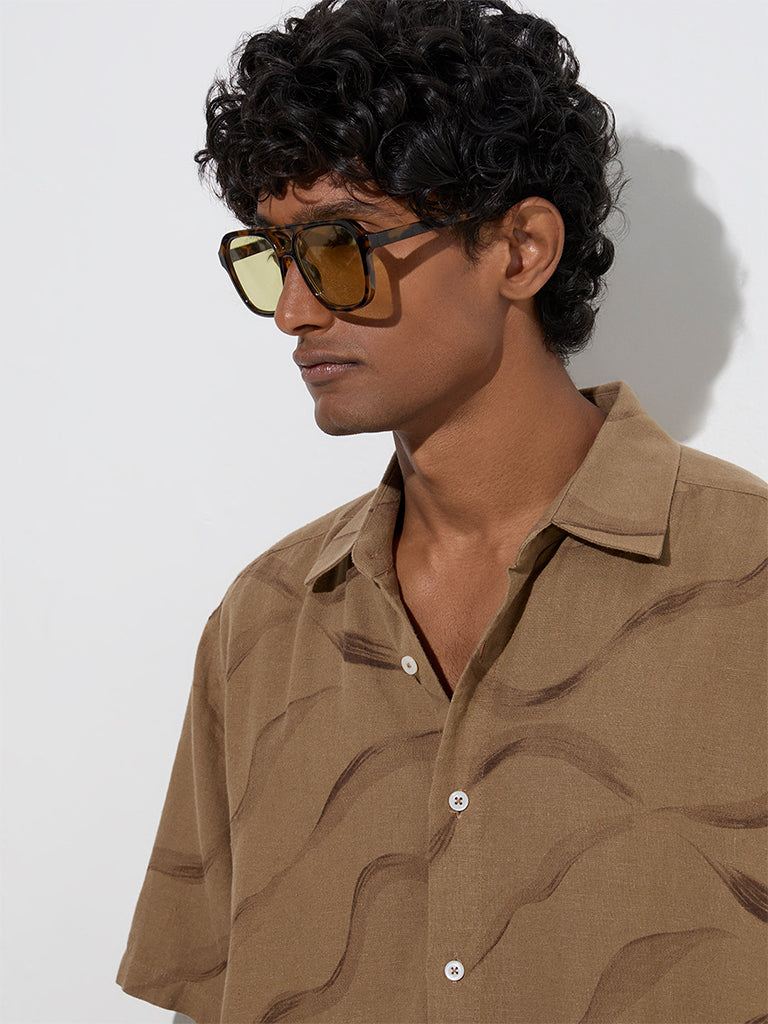 westisde Ascot Men's Taupe Abstract Pattern Relaxed-Fit Shirt for Casual Wear Zoom View