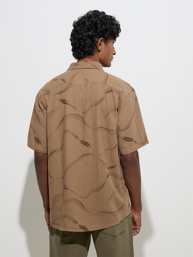 westisde Ascot Men's Taupe Abstract Pattern Relaxed-Fit Shirt for Casual Wear Back View