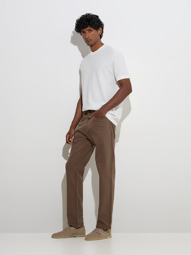 Ascot White Knit-Textured Relaxed-Fit Cotton Blend T-Shirt