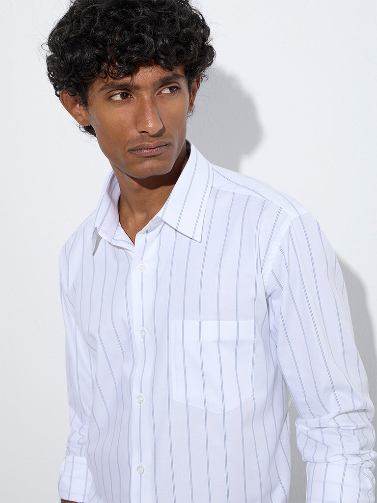 Westside WES Formals Men's White Striped Relaxed-Fit Cotton Shirt for Work Wear Zoom View