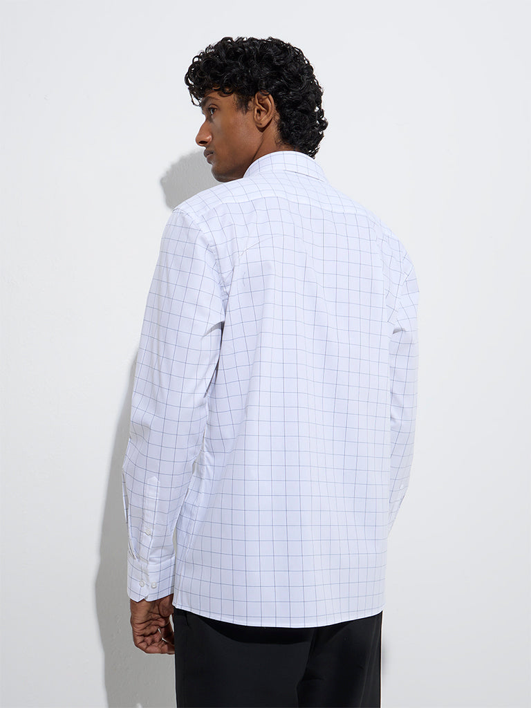 Westside WES Formals Men's White Checks Design Slim-Fit Cotton Shirt for Work Wear Back View