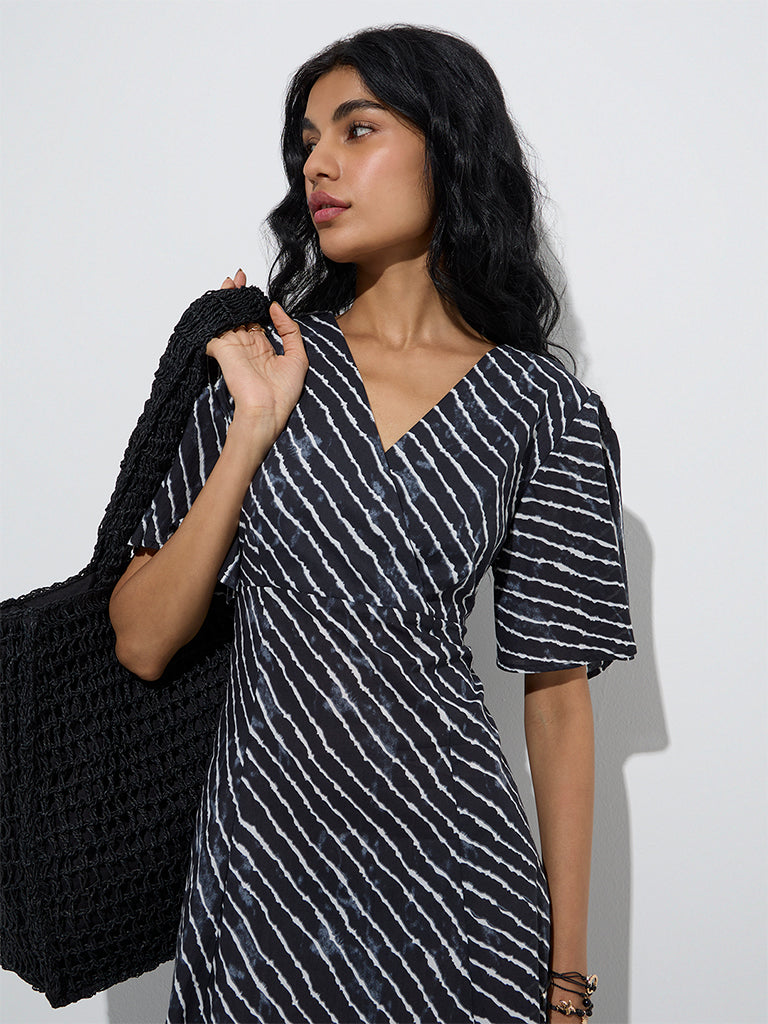 Bombay Paisley Black Printed Cotton A-Line Dress
