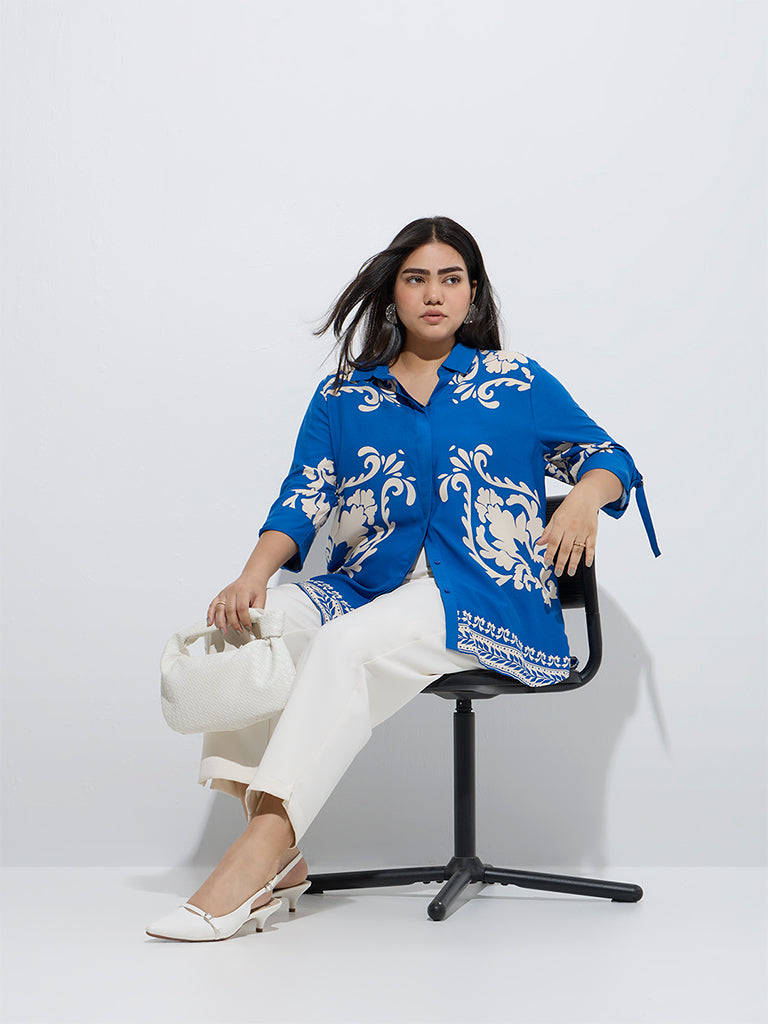 Gia Blue Floral Printed Shirt