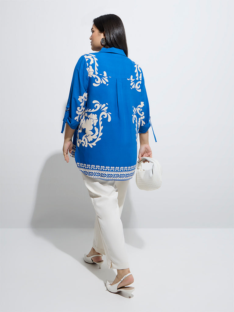 westisde Gia Women's Blue Floral Printed Shirt for Casual Wear Back View