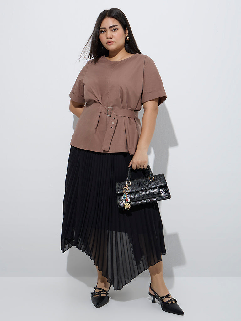 Gia Brown Buckle-Detailed Top