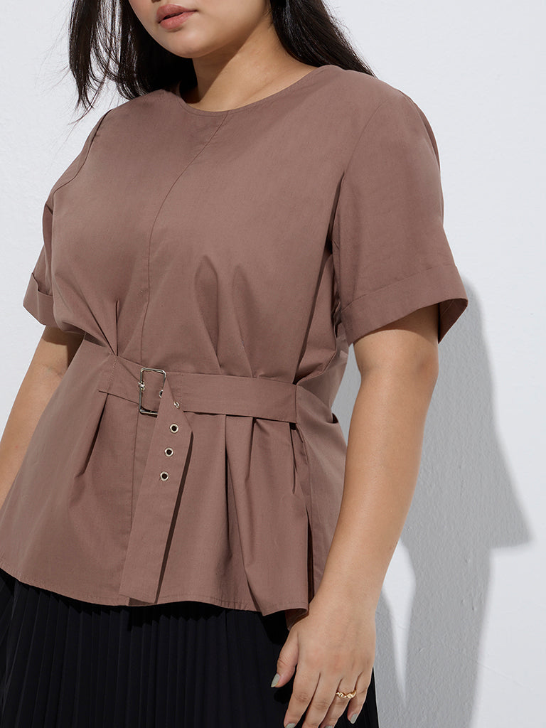 Gia Brown Buckle-Detailed Top