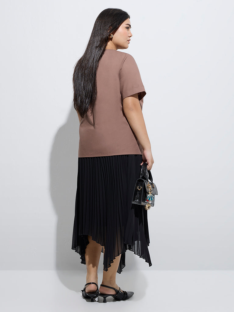 westisde Gia Women's Brown Buckle-Detailed Top for Casual Wear Back View