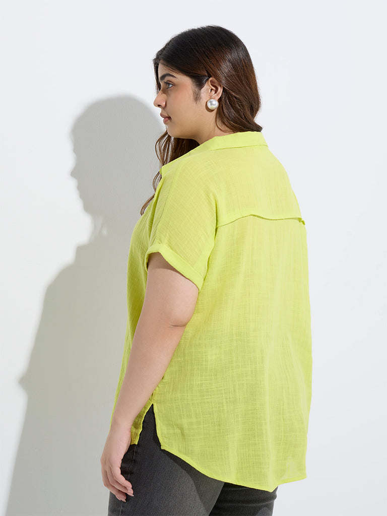 westisde Gia Women's Lime Solid Cotton Blouse for Casual Wear Back View