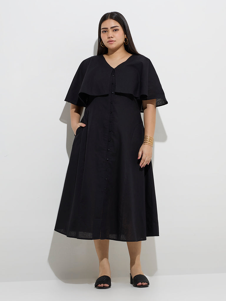 westisde Gia Women's Black Solid A-Line Cotton Dress for Casual Wear Full Model View