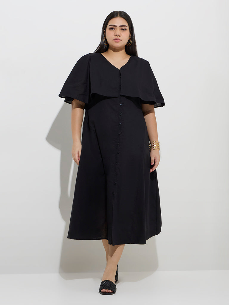 westisde Gia Women's Black Solid A-Line Cotton Dress for Casual Wear Front View