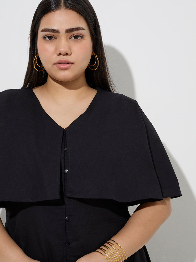 westisde Gia Women's Black Solid A-Line Cotton Dress for Casual Wear Zoom View