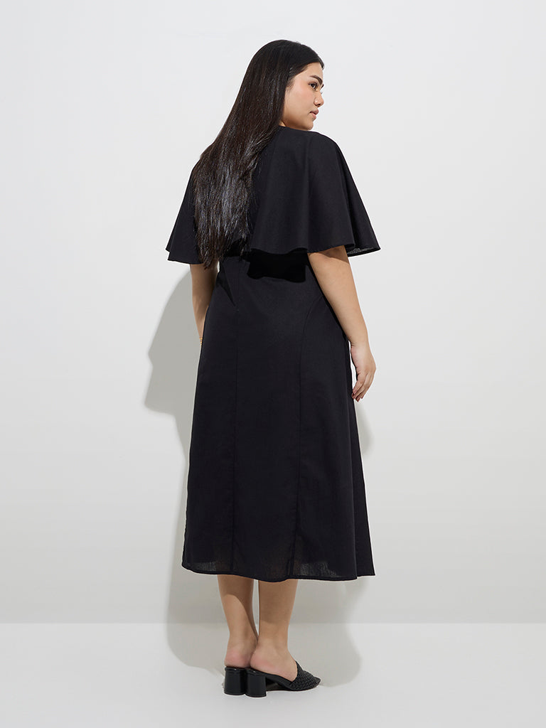 westisde Gia Women's Black Solid A-Line Cotton Dress for Casual Wear Back View