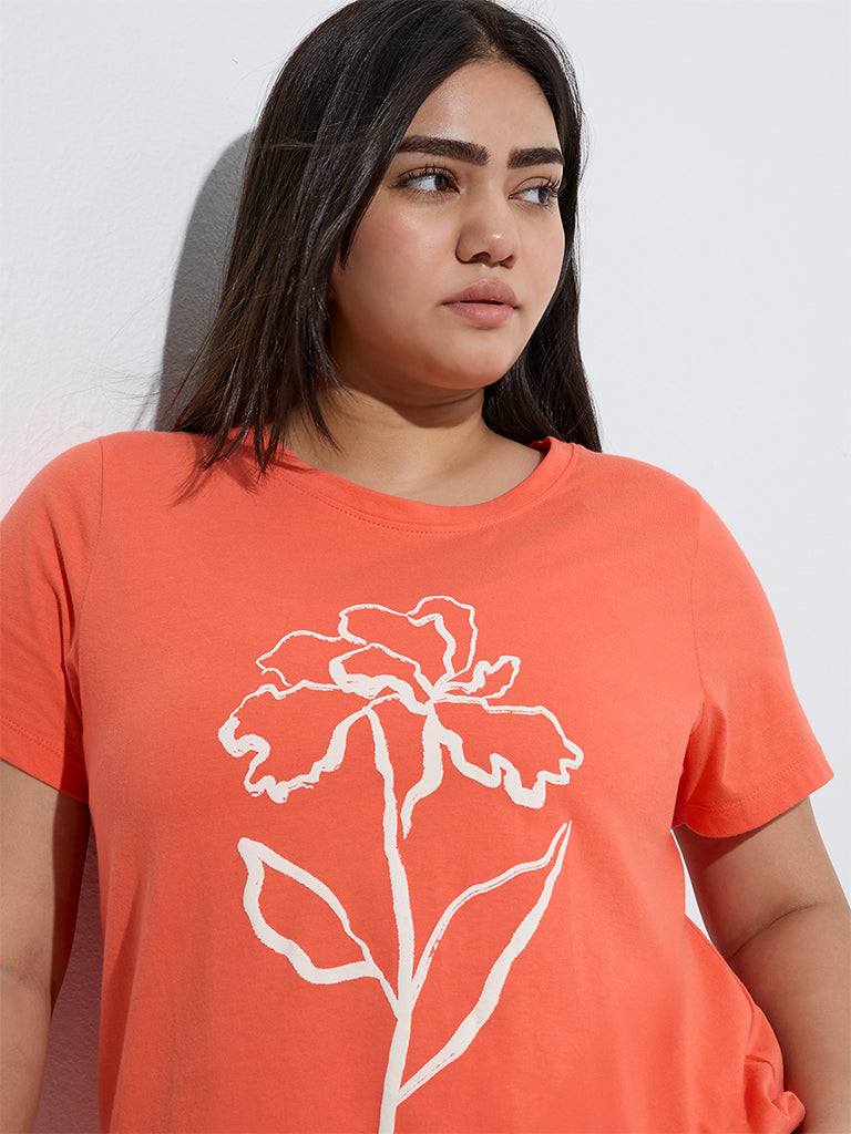 westisde Gia Women's Coral Floral Printed Cotton T-Shirt for Casual Wear Zoom View