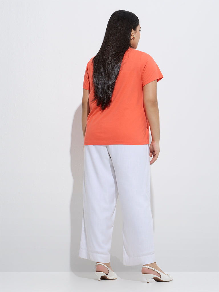 westisde Gia Women's Coral Floral Printed Cotton T-Shirt for Casual Wear Back View