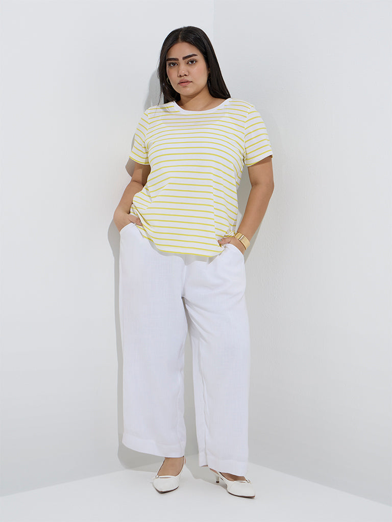 Gia Lime Stripe Printed Cotton T-Shirt