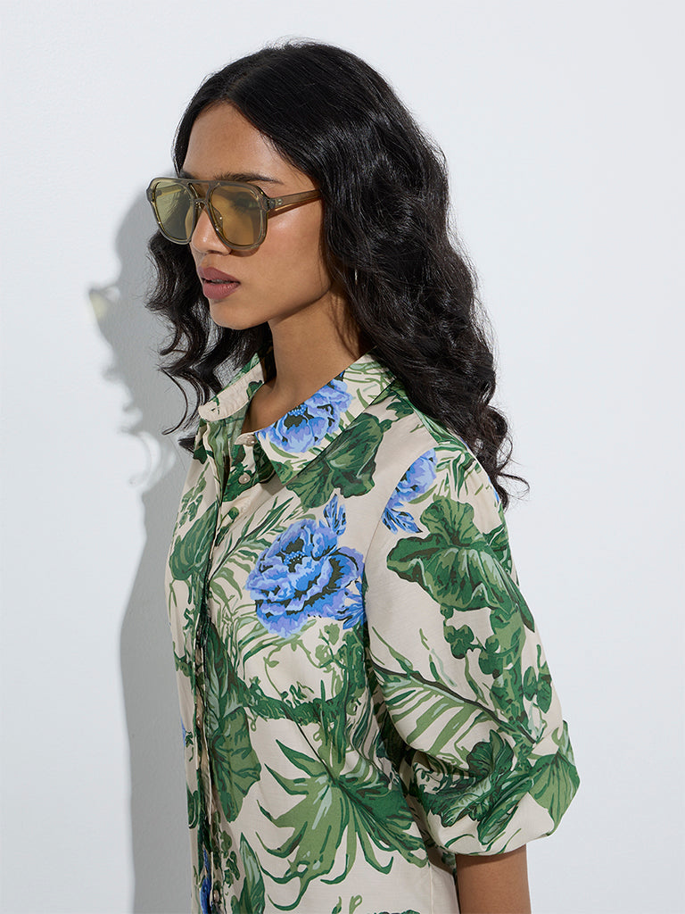 LOV Green Botanical Printed Shirt