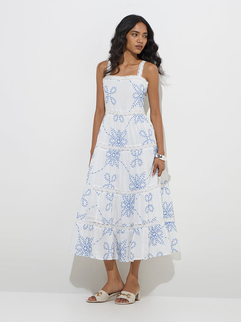 LOV White Embroidered Tiered Dress