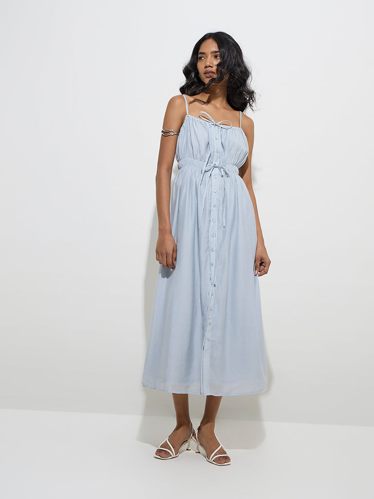 Light Blue solid A-line dress main image 1