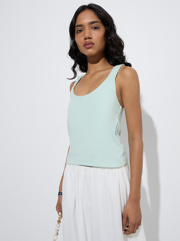 LOV Light Aqua Solid Cotton Top