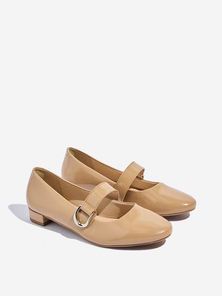 Westside LUNA BLU Women's Beige Mary Jane Shoes Front View