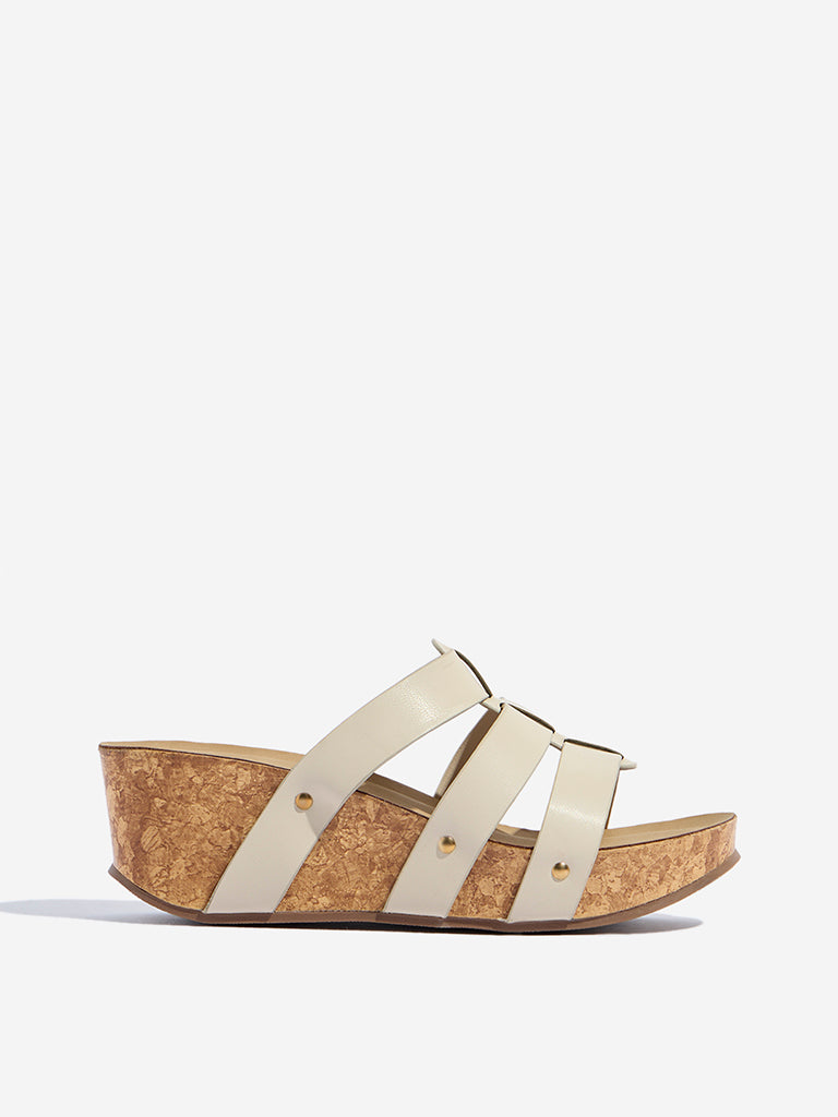 Westside LUNA BLU Women's Ivory Multi-Strap Wedge Sandals Side View