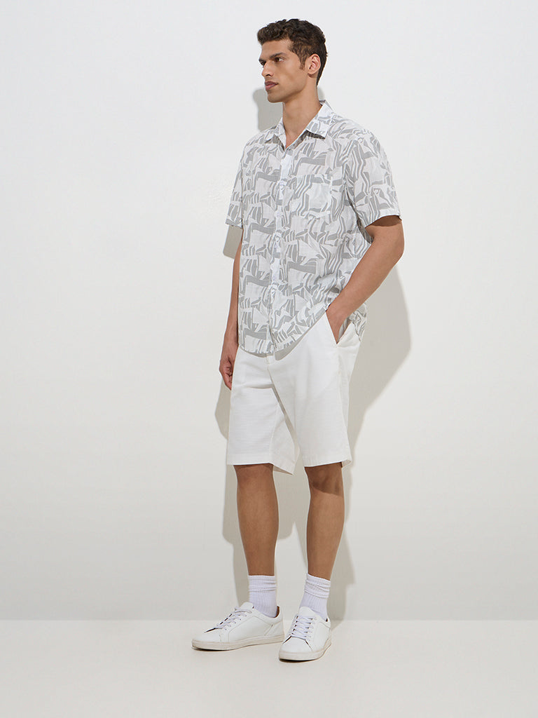 WES Casuals Grey Abstract Design Relaxed-Fit Cotton Shirt