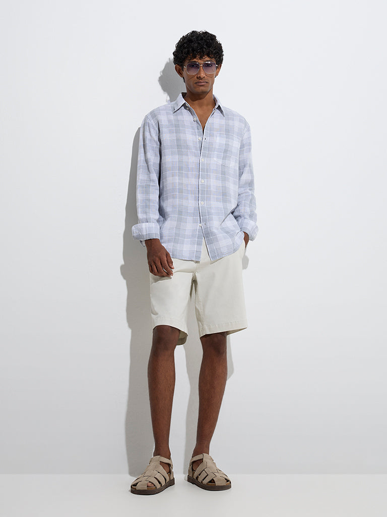 Westside WES Casuals Men's Grey Checks Relaxed-Fit Linen-Blend Shirt for Casual Wear Full Model View