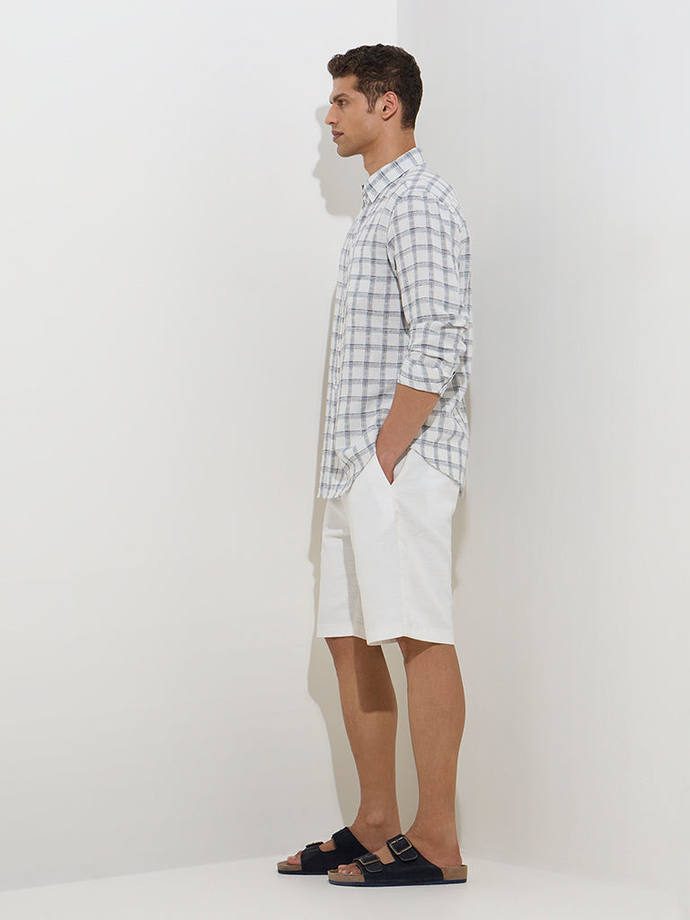 WES Casuals Off-White Checks Design Relaxed-Fit Cotton Shirt