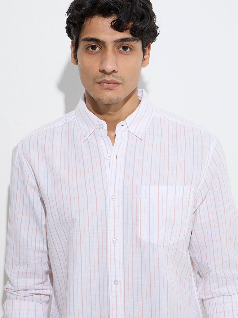 Westside WES Casuals Men's Dusty Pink Relaxed-Fit Linen-Blend Shirt for Casual Wear Zoom View