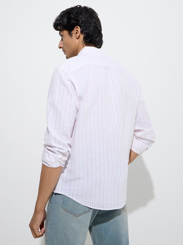 Westside WES Casuals Men's Dusty Pink Relaxed-Fit Linen-Blend Shirt for Casual Wear Back View