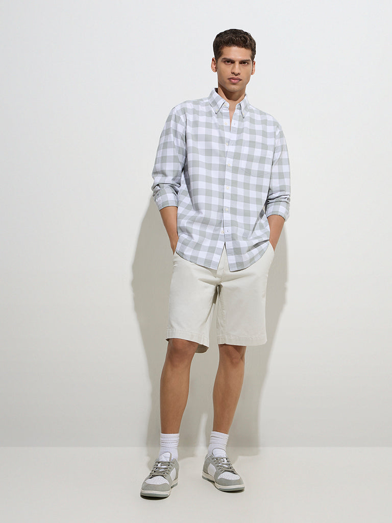 WES Casuals Sage Checks Printed Relaxed-Fit Cotton Shirt