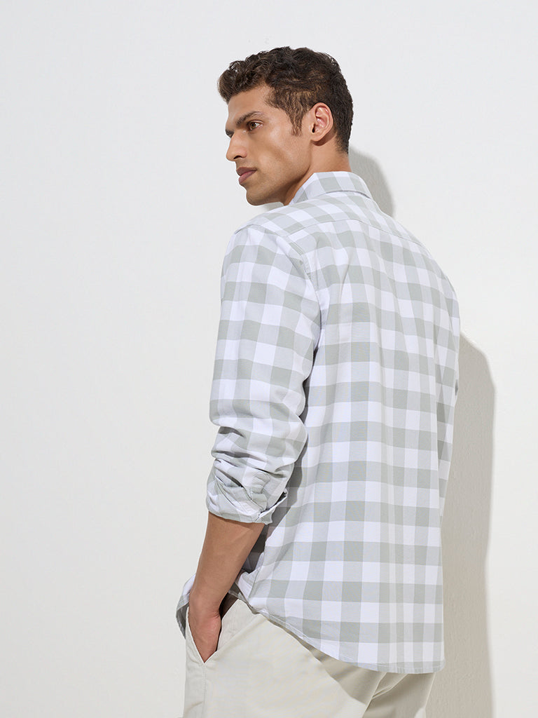 westisde WES Casuals Men's Sage Checks Printed Relaxed-Fit Cotton Shirt for Casual Wear Back View
