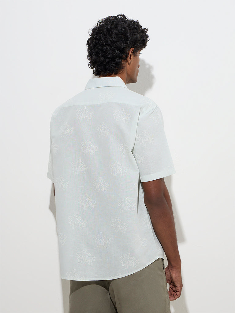 westisde WES Casuals Men's Mint Tropical-Inspire Relaxed-Fit Cotton Shirt for Casual Wear Back View