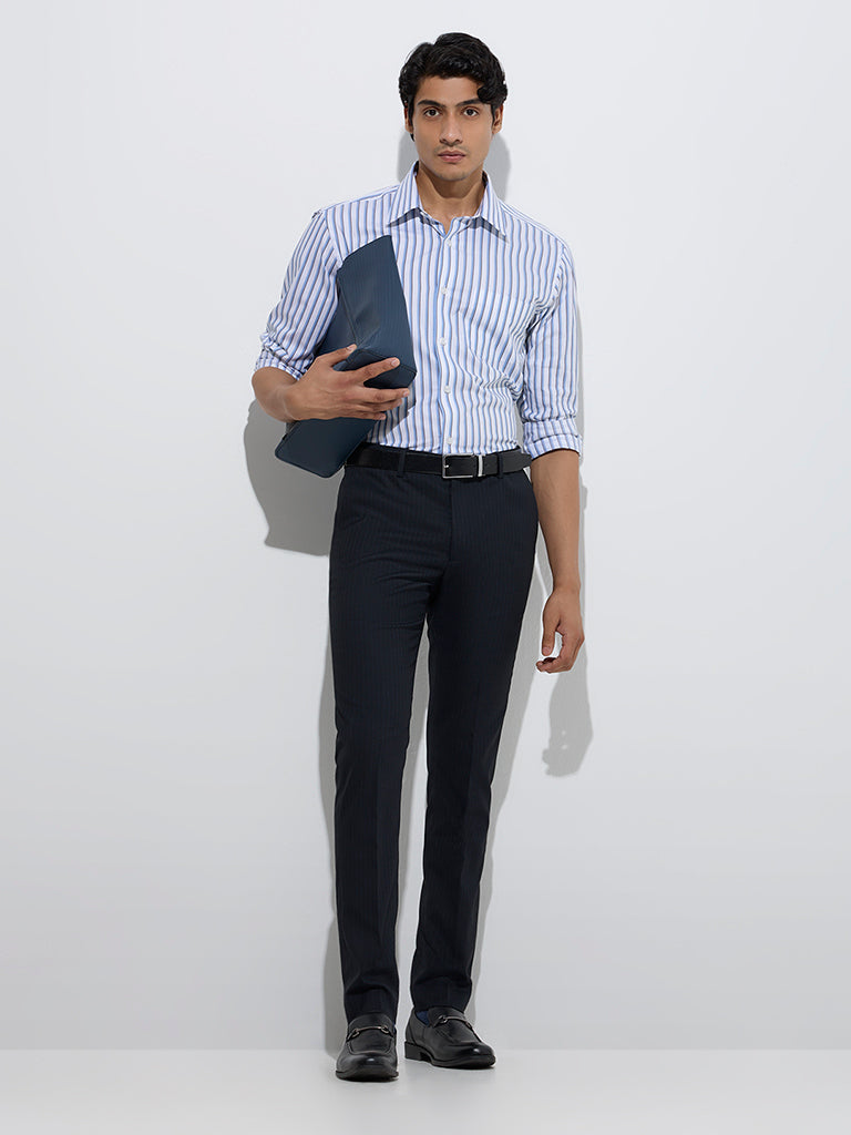 Westside WES Formals Men's Black Ultra-Slim Fit Mid-Rise Trousers for Work Wear Full Model View