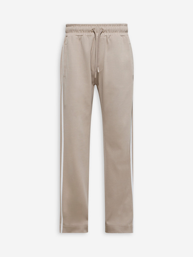 Westside Studiofit Men's Beige Relaxed-Fit Cotton-Blend Track Pants for Sports Wear Flatly View