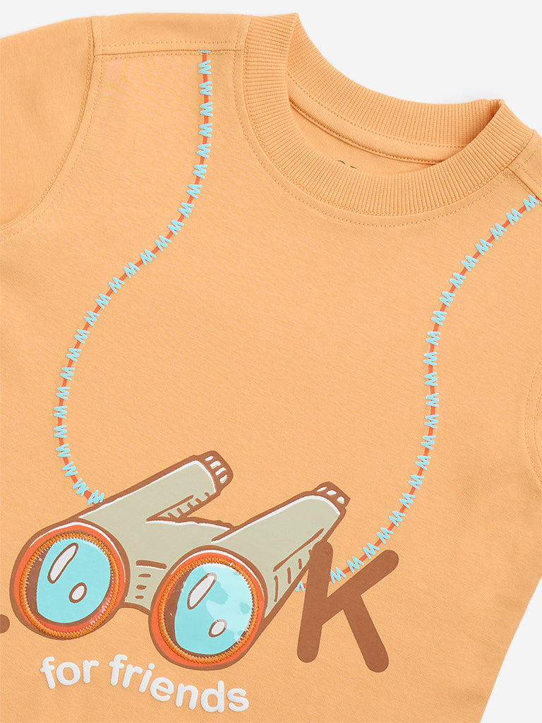 westisde HOP Boys' Kids Orange Printed Cotton T-Shirt for Casual Wear Zoom View