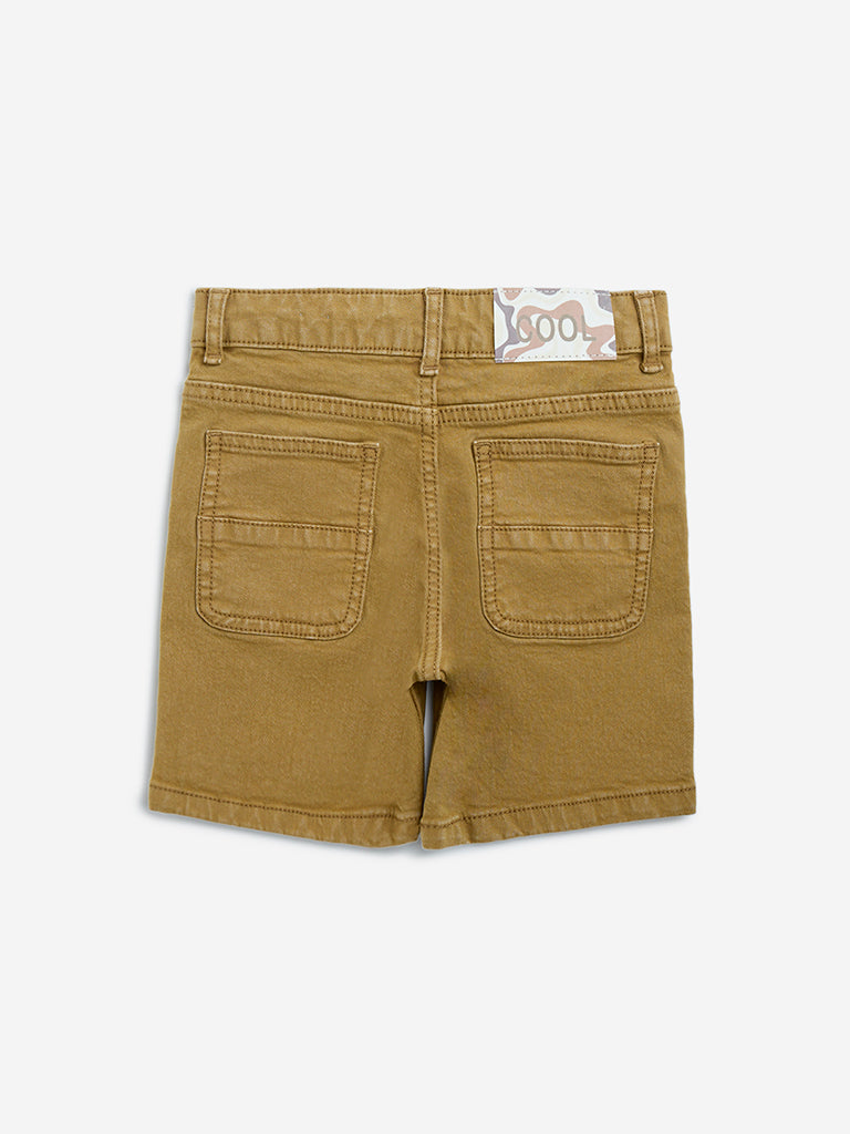 Westside HOP Boys Kids Mustard Mid-Rise Denim Shorts for Casual Wear Back View