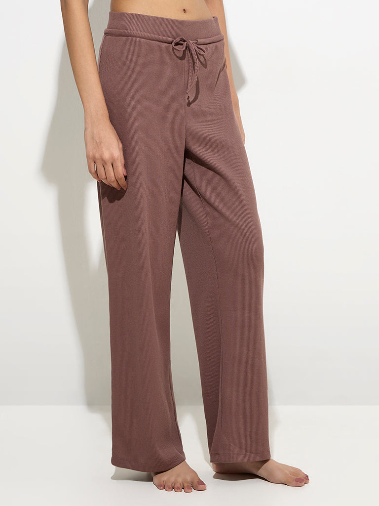 Superstar Brown Waffle-Textured High-Rise Pants