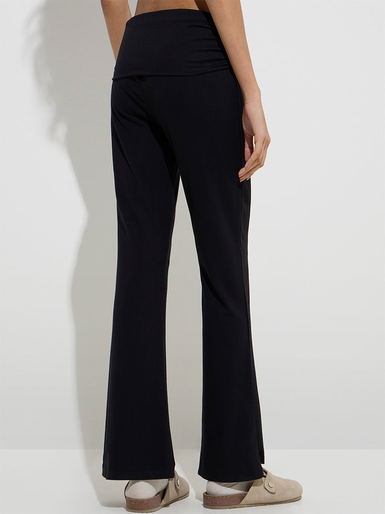 Westside Superstar Women's Black High-Rise Cotton-Blend Pants for Casual Wear Back View